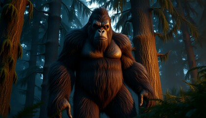 Majestic Gorilla in a Misty Forest