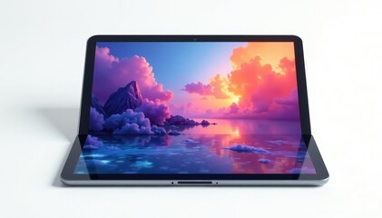 Single floating digital tablet on white background, photography, digital tablet