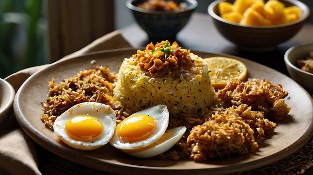 Enjoying Tasty Filipino Silog Breakfast with Fried Rice and Eggs