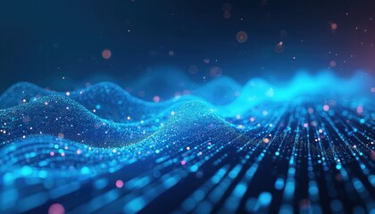 Vibrant blue tech background with data flow. Abstract digital innovation, internet payment, cyberspace, business analysis, financial technology, code art, network connections. Modern creative concept.