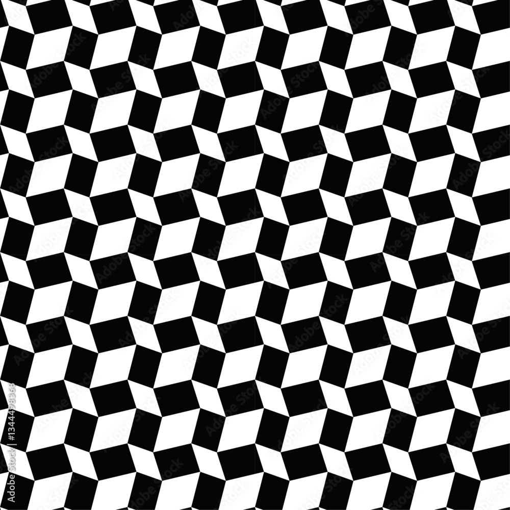 Poster Checkered pattern of rectangles. Monochrome pattern, seamless and checkered curved.