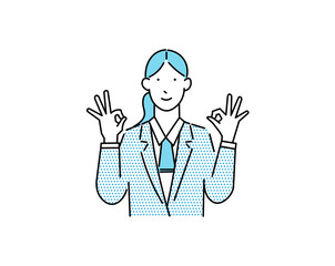 Female avatar businessperson -signing the OK sign- student -Simple Vector Material-女性アバタービジネスパーソン -OKサインをする女性ー学生ーシンプルベクター素材