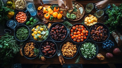 Fototapeta premium Healthy Buffet, Hands Serving Food