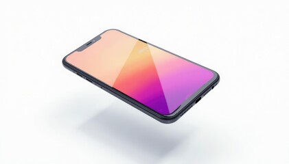 Floating smartphone, isolated on white backdrop , clean background, digital