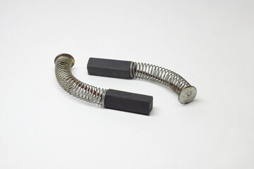 carbon contact brushes of power tool electric motor, set with springs and shunt, pair