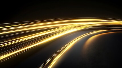 Golden abstract light trails speeding in darkness for modern background, web