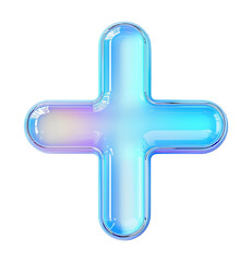 Obraz premium Futuristic glass plus symbol with holographic blue gradient transparent image. First aid emergency sign isolated cutout 3d render. Medical logo cut out clipart design element png