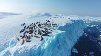 Aerial View Large Group Seals