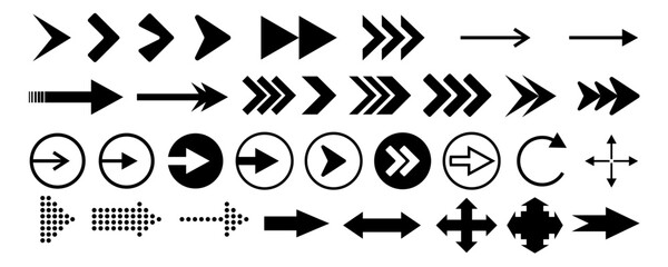 Arrow. Cursor. Arrow vector icon. Modern simple arrows. Black vector arrows collection. Collection different Arrows on flat style for web design or interface. Direction symbols - vector illustration