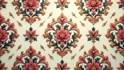 Intricate floral damask pattern in muted tones , flowers, antique
