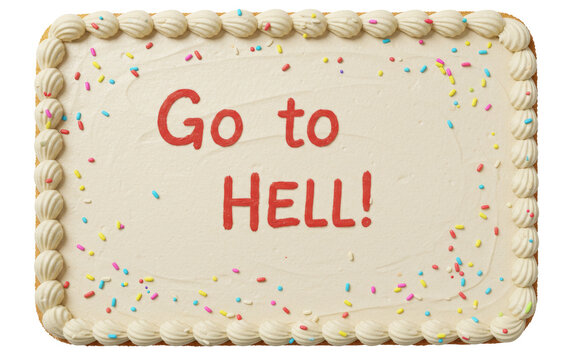 Go to Hell Decorated, Sheet Cake Baked Bakery Dessert with Icing,  Isolated Transparent PNG