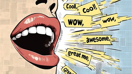 Woman's Mouth for Positive Words, Pop Art, Comic Style.