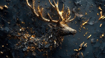 Fototapeta premium A golden stag with intricate details on a textured dark background