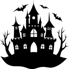 horror castle black silhouette vector, Simple silhouette Design vector icon with white background. Halloween horror castle