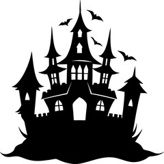 horror castle black silhouette vector, Simple silhouette Design vector icon with white background. Halloween horror castle