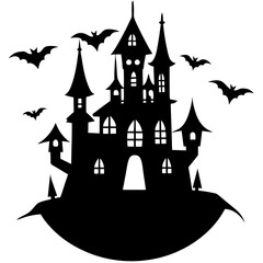 horror castle black silhouette vector, Simple silhouette Design vector icon with white background. Halloween horror castle