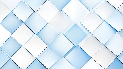 Fototapeta premium Abstract geometric background with light blue and white squares in diagonal pattern.