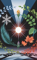 Obraz premium Spring Equinox,Equinox Circle of Life, Seasonal Cycle Circle Diagram