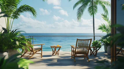 Relaxing Seaside Balcony with Comfortable Lounge and Beautiful Ocean View