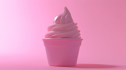 Blissful Pink Swirl: A delectable swirl of soft-serve ice cream rests in a matching pink cup, against a vibrant, minimalist backdrop