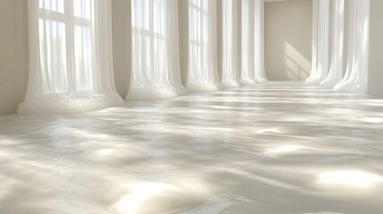 Obraz premium Sunlight-drenched, white colonnade interior