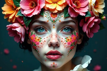 Intricate floral motif arranged in a facial configuration, natural, sophisticated