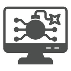 Monitor screen with bomb solid icon, hacker attacks concept. Vector graphics. Bomb burning wick on display sign on white background, glyph style icon for mobile or web design.