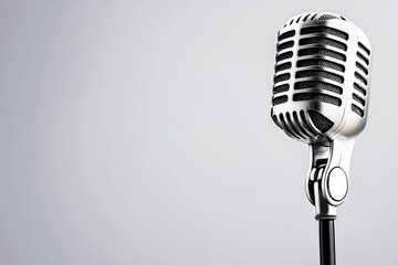 Fototapeta premium Classic Retro Microphone on Neutral Grey Backdrop