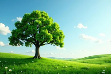 Fototapeta premium Single tree in a serene and peaceful environment, solitude, calmness