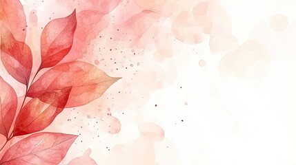 Watercolor autumn leaves, light pink, white background