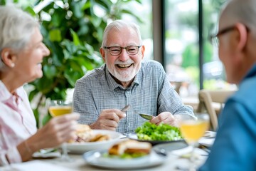 Seniors enjoying a healthy communal meal together
