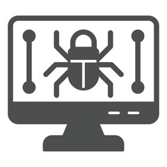 Monitor screen and beetle solid icon, hacker attacks concept. Vector graphics. Display with bug, computer virus sign on white background, glyph style icon for mobile or web design.