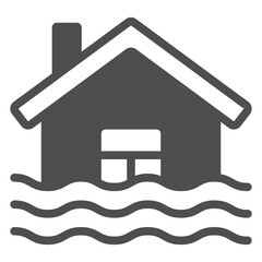 Water flooded house solid icon, insurance event concept. Vector graphics. Cottage building underwater sign on white background, glyph style icon for mobile or web design.