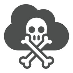 Gas cloud with skull and bones solid icon, insurance event concept. Vector graphics. Cloud of ecology pollution sign on white background, glyph style icon for mobile or web design.