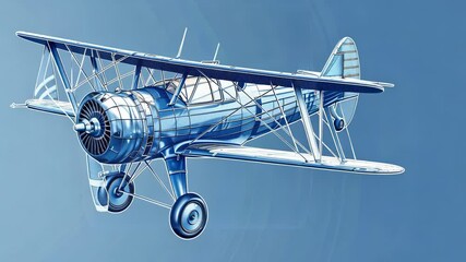 Blue Biplane: A Vintage Aircraft Illustration