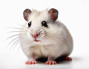 A Cute White Hamster Isolated on White Background