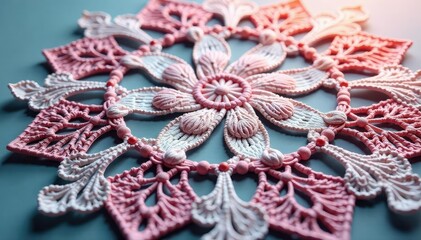 Obraz premium Intricate floral lace doily, delicate texture, shadow, design, craft