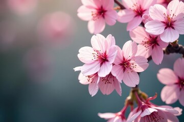 Obraz premium Delicate pink sakura blossoms, soft petals, gentle branches , japanese, floral design