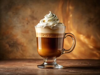 Vintage Style Photo: Creamy Hot Coffee in Glass Mug - Minimalist Warm Drink