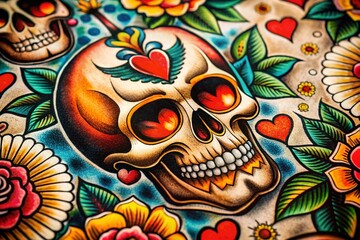 Vintage Tattoo Flash: Skull & Heart Clipart Collection - Old School Design Elements