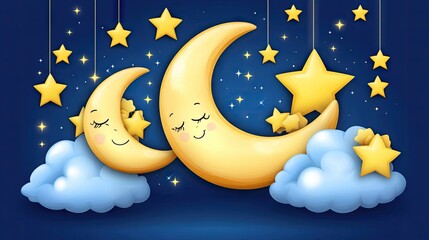 Sleepy Moons and Stars Night Sky