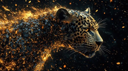 A stunning digital image of a majestic leopard on fire