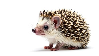 Small hedgehog isolated on pure white background, night creature, mammal