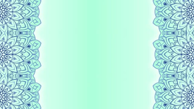 Decorated long vertical rectangular blue round frames, greenish background with space for your own content.