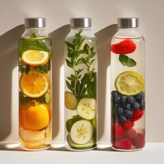 A minimalist water bottle with fruit-infused detox water