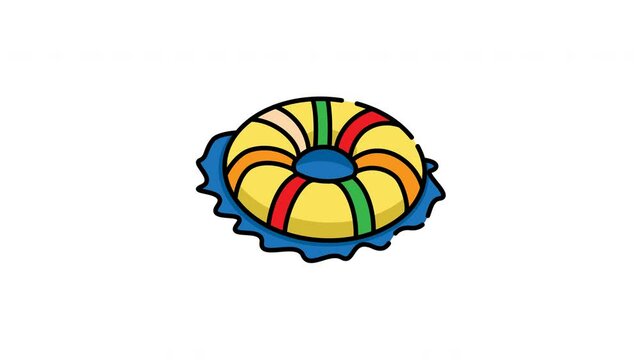 Holiday fun awaits with this colorful cartoon inflatable ring animation