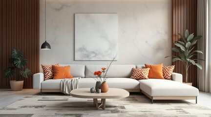 modern sectional sofa with pillows in a contemporary living room