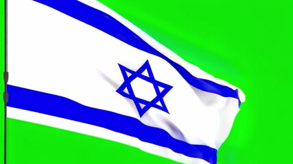 4K animation of the Israeli flag waving on a green screen background, perfect for chroma key projects, news intros, cultural presentations, and geopolitical video content