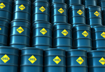 Old scratched blue Oil Drums. 3D Rendering