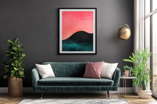  ISO A paper size frame mockup on living room wall in modern interior design